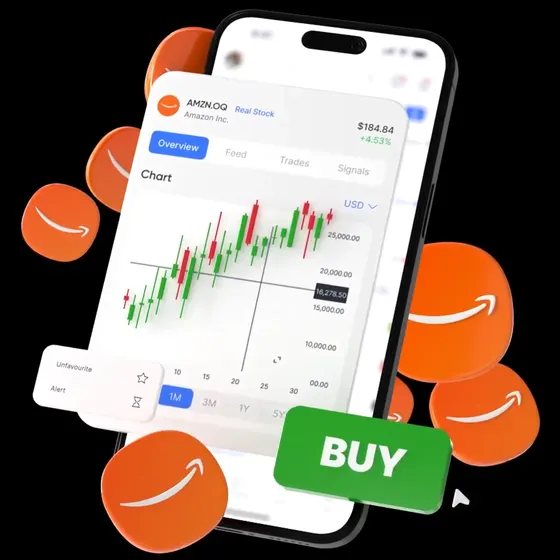 Un gráfico de velas y el botón de compra en la app de NAGA